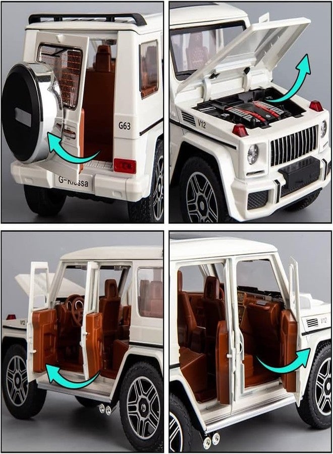 سيارة DUWOL الجديدة من نوع G Wagon بمقياس 1:24 مصنوعة من سبيكة معدنية مصبوبة، تعمل بالسحب للخلف، مزودة بأبواب قابلة للفتح وموسيقى وأصوات وأضواء، لعبة سيارة للأطفال الأولاد (أبيض) - Image 3